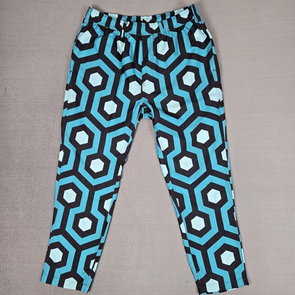 Loud Mouth Golf Pants Mens Medium Geometric Bkue Drawstring Outdoor Athletic